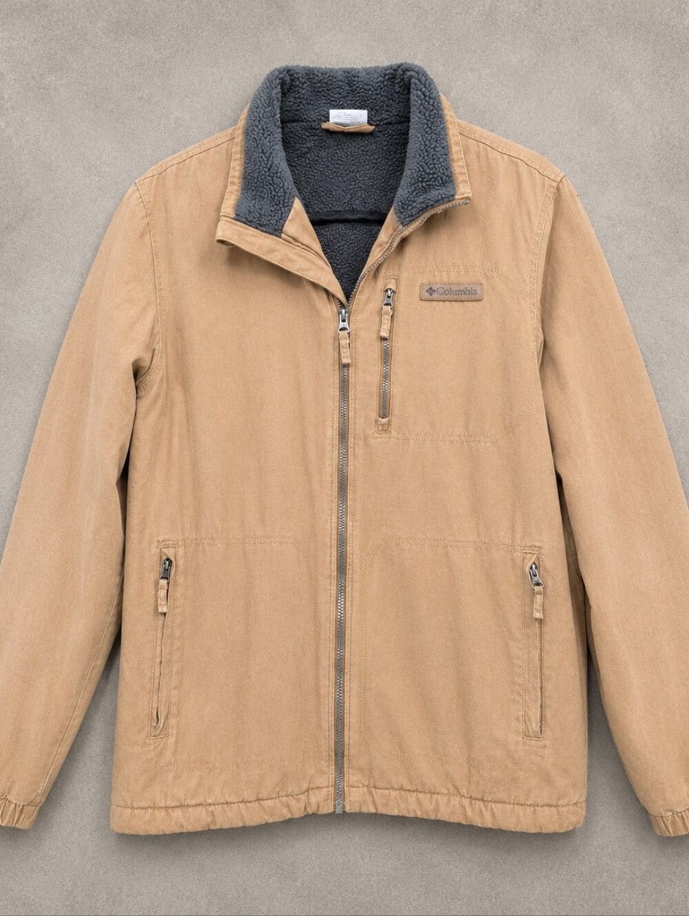 Columbia Men's Small Tan Canvas Fleece Lined Full Zip Jacket